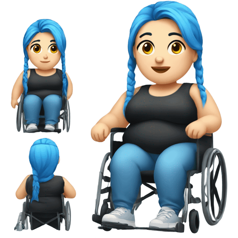 Obese girl with blue hair in a wheelchair emoji