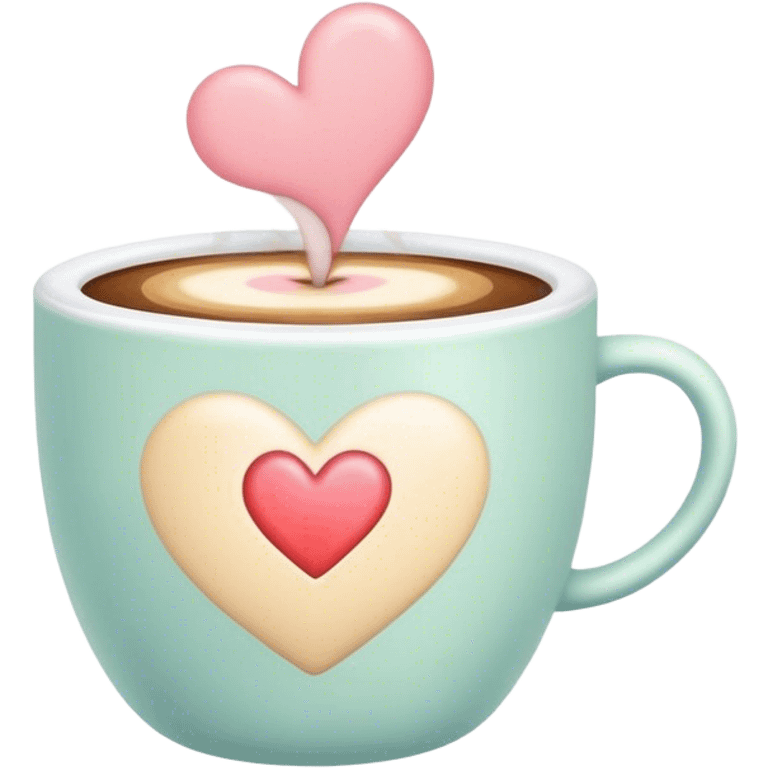 A cute coffee cup that emits warm steam, soft pastel colors, cozy and inviting, with a heart on top of the cup emoji