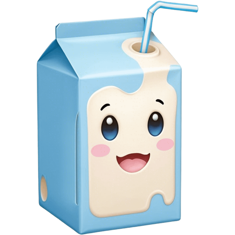 Cute Kawaii Milk Carton, small and boxy, bright pastel blue and white, blushing cheeks, a tiny straw poking out, soft glowing highlights, adorable farm-fresh cuteness! emoji