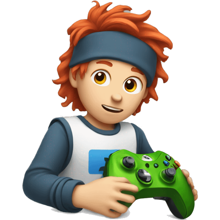 Red haired boy playing Xbox emoji