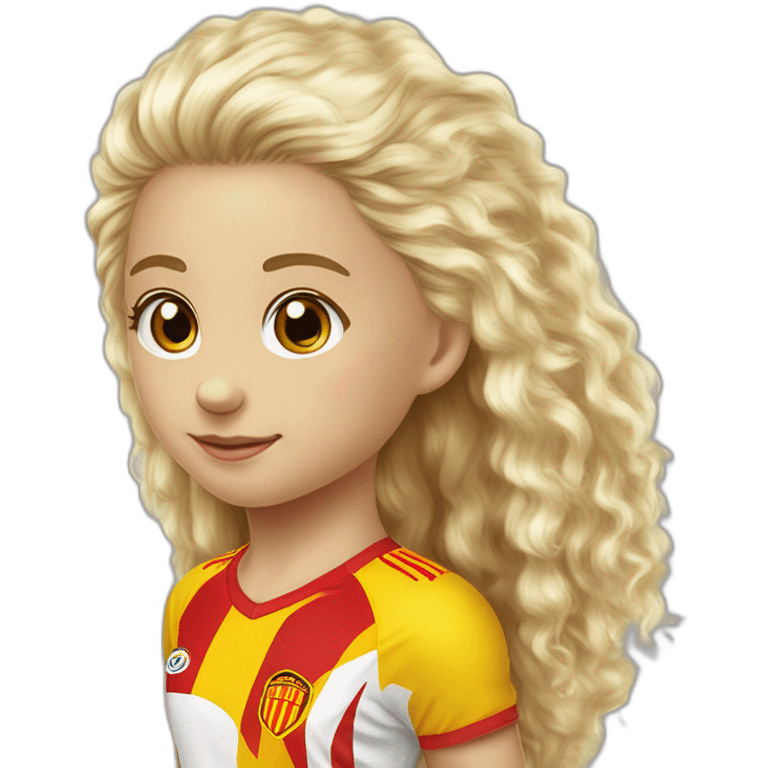 garçon blanc cheveux bouclés maillot Rc Lens et petite fille maillot Rc lens emoji