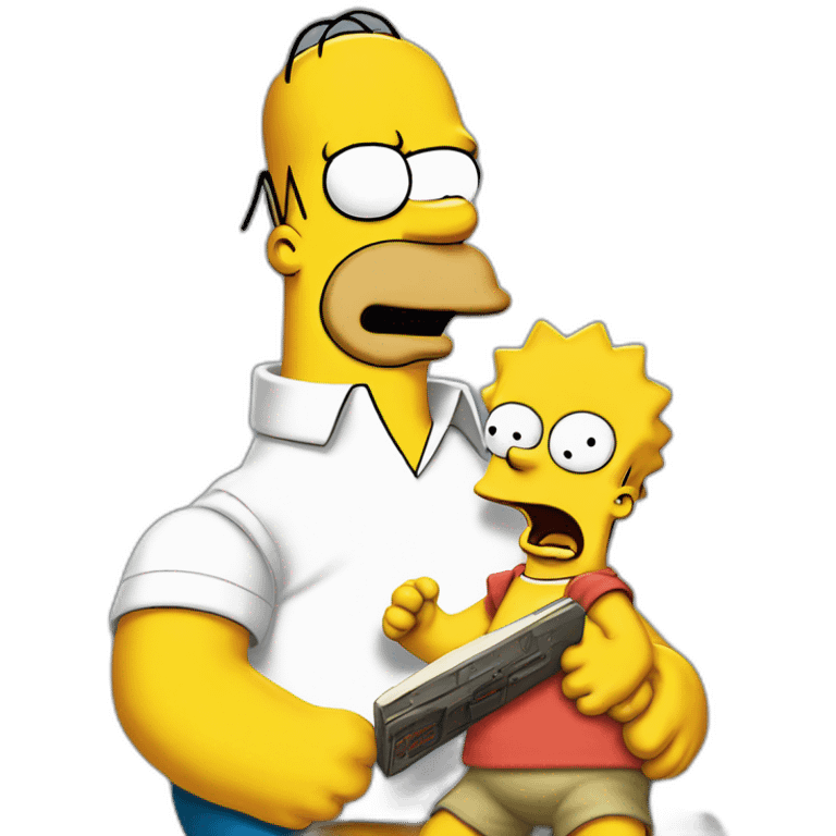 Homer Simpson losing his temper holding a 11 Bart Simpson ragdoll by it's neck emoji