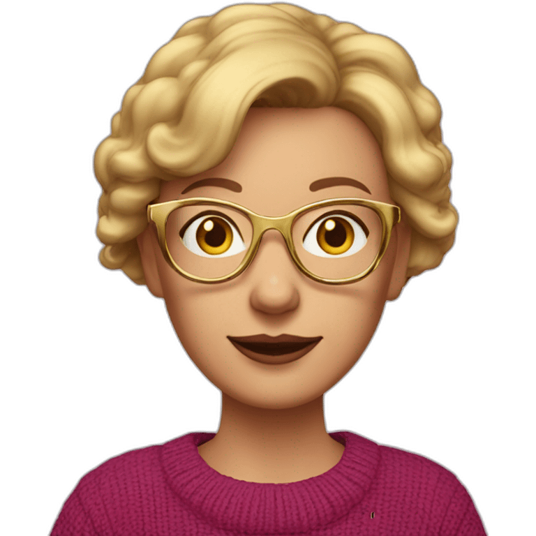 45-year-old Dutch white woman with bordeaux colored short hair, pink sweater and gold glasses emoji