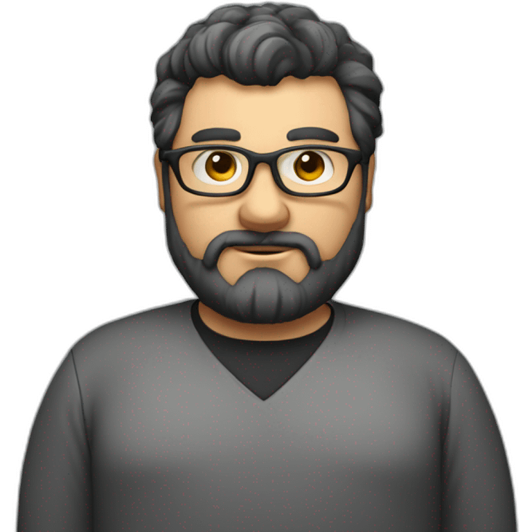 Very Fat short strong bearded computer scientist with glasses black hair and 50 years old emoji