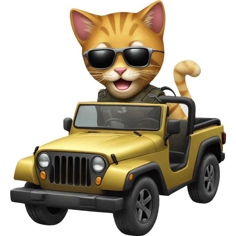 cool cat wearing sunglasses driving a giant jeep emoji