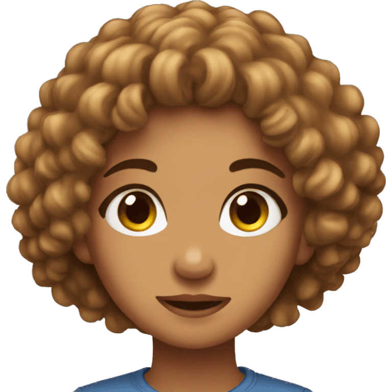 Zaya is a cute girl with curly hair showing a fac emoji