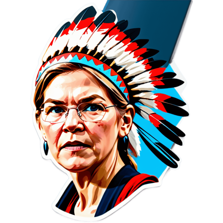 Make a picture of Senator Elizabeth Warren with a traditional Native American headdress make it less cartoonish without the braids make it more realistic accentuate her wrinkles and more realistic make her hair blonder and get rid of the headdress besides  emoji