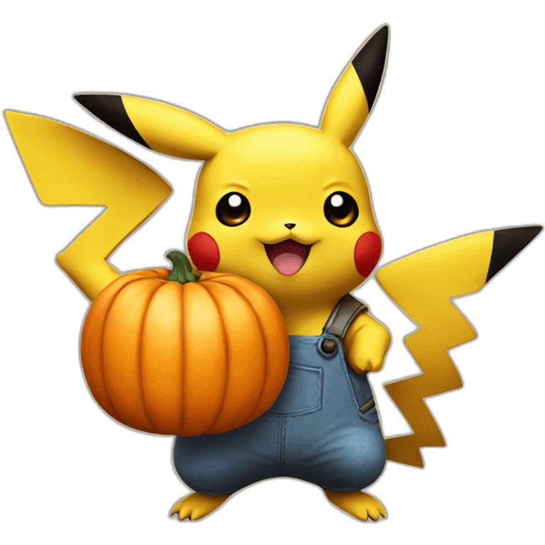 Pikachu holding a pumpkin emoji