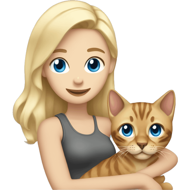 Blonde male with blue eyes and blonde female holding bengal cat  emoji