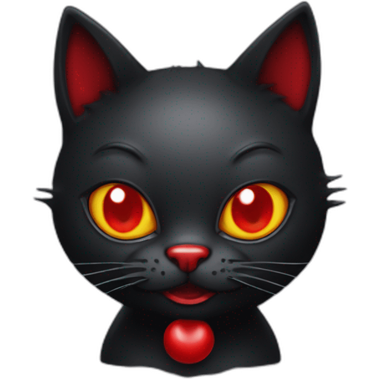 black devil kitty with red eyes and clown nose emoji