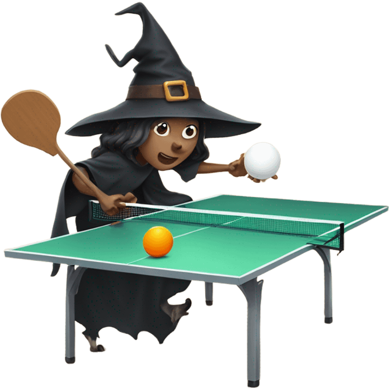 Witch playing ping pong with cow emoji