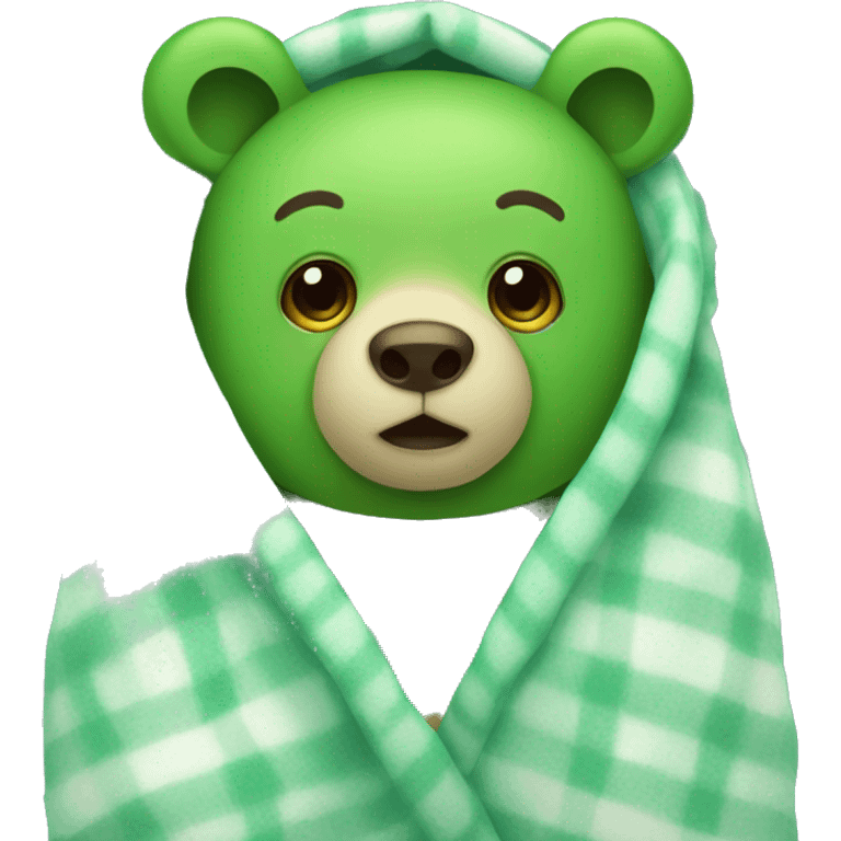 Green bear cozy in blanket emoji