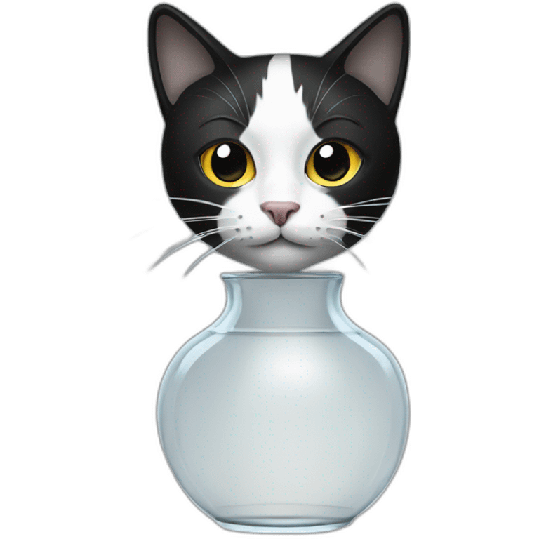 a black and white full body cat in a transparent vase emoji