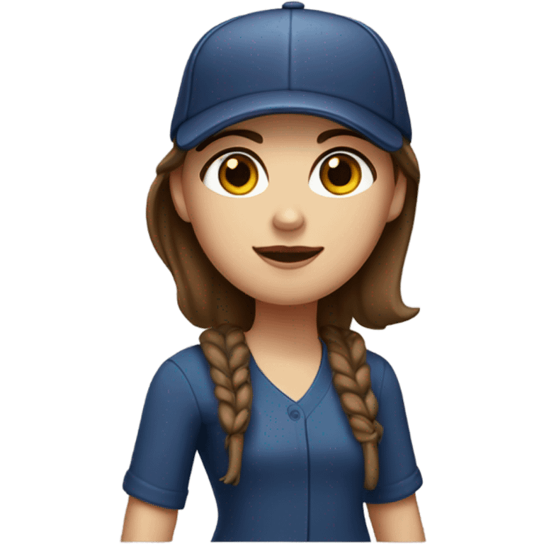 White girl with brown eyes and dark brown hair with baseball cap  emoji