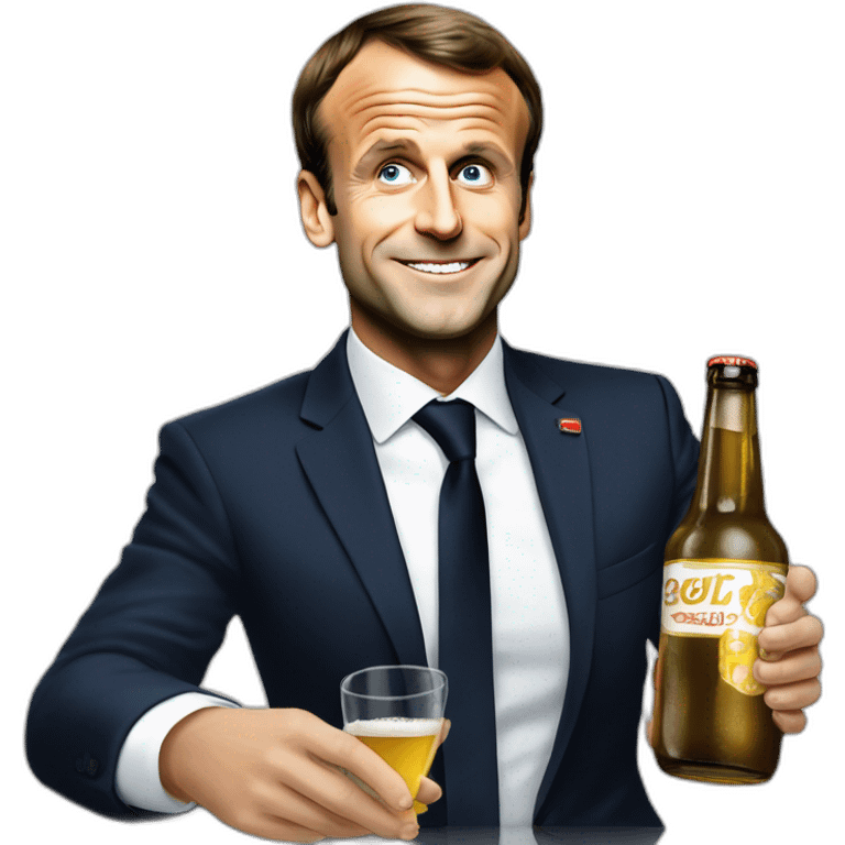 Emmanuel Macron buvant une bière emoji