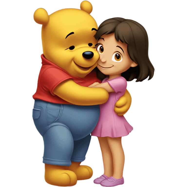 Winne the Pooh hugging pretty brunette girl emoji