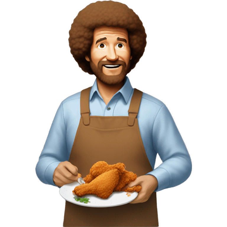 Bob Ross eating a piece of fried chicken emoji