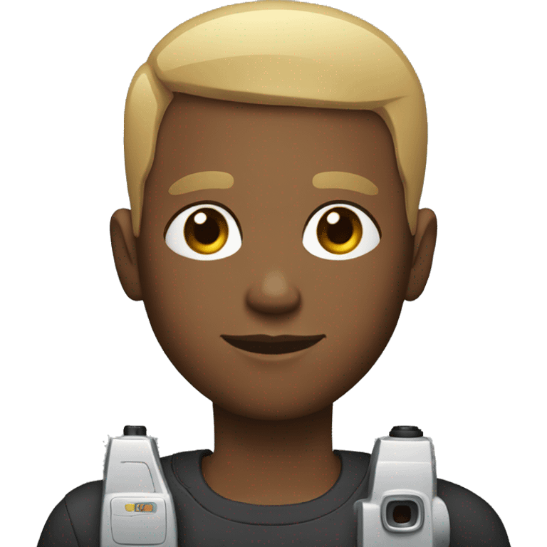  young black male with a beard and buzz cut holding a video camera emoji