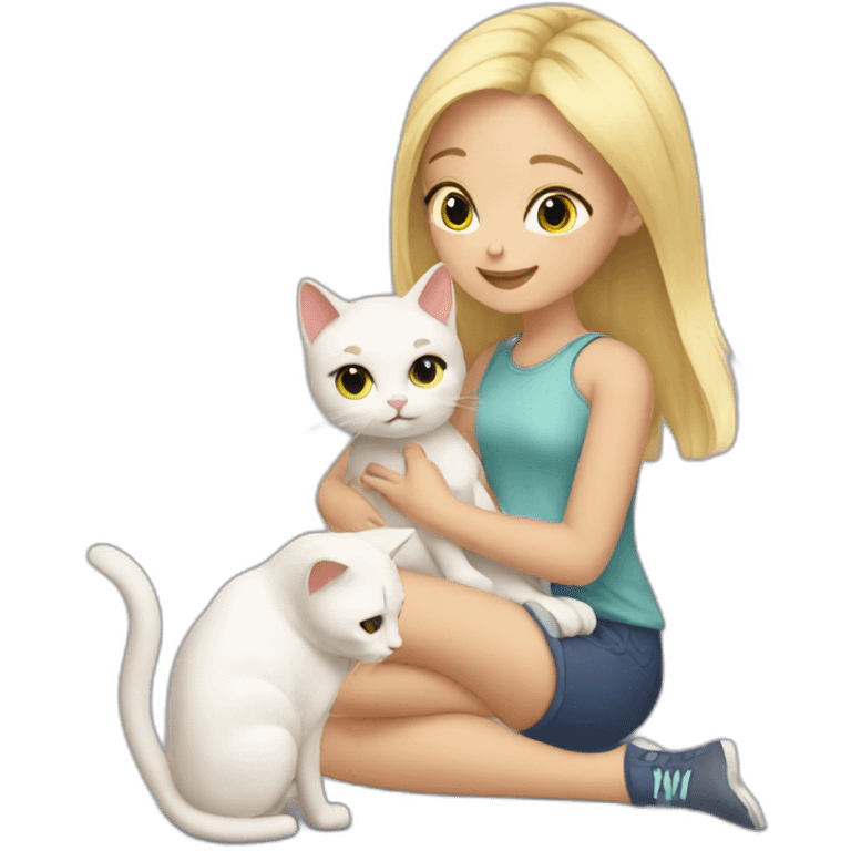 cute blonde girl taking care of cats emoji