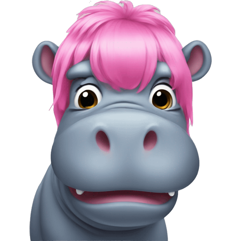 hippo with a pink wig emoji