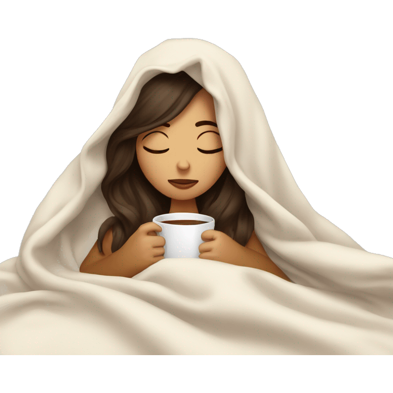 girl brunette inside a blanket sipping coffee eyes closed emoji