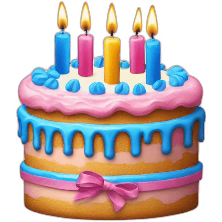 Birthday cake with 49 blue candles and 49 pink candles and 1 silver candle and 1 gold candle emoji