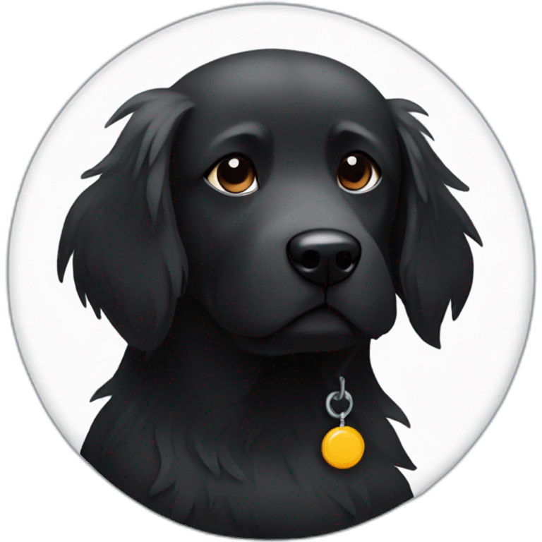 From the front, Sitting Hairy Black dog with white circle emoji