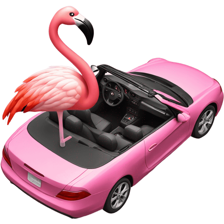 Flamingo in a convertible emoji