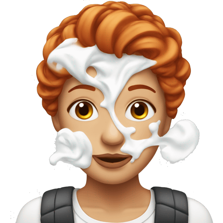 Red haired Woman with shaving cream on her face emoji