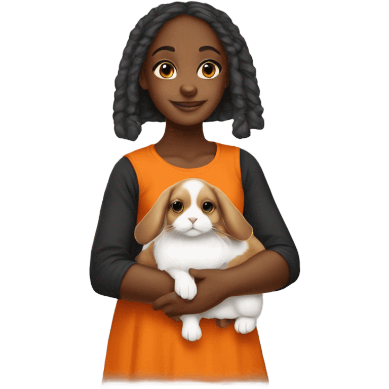 Black Muslim girl holding her cute orange holland lop emoji