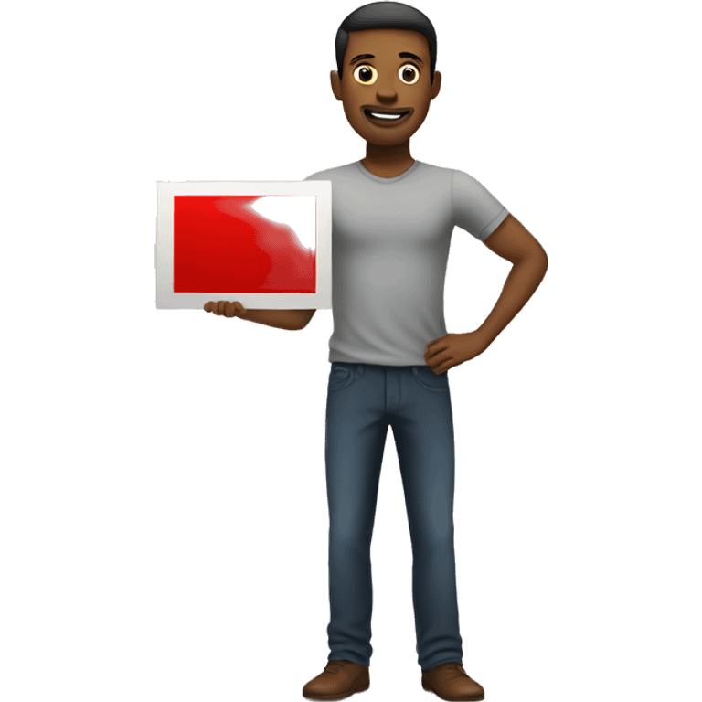 Man holding sign with Red L emoji