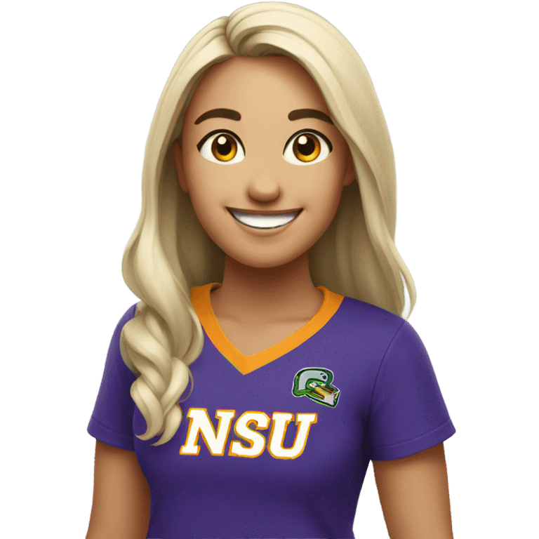 smiling girl in NSU shirt emoji