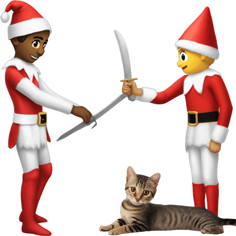 Elf on the shelf fighting the cat emoji