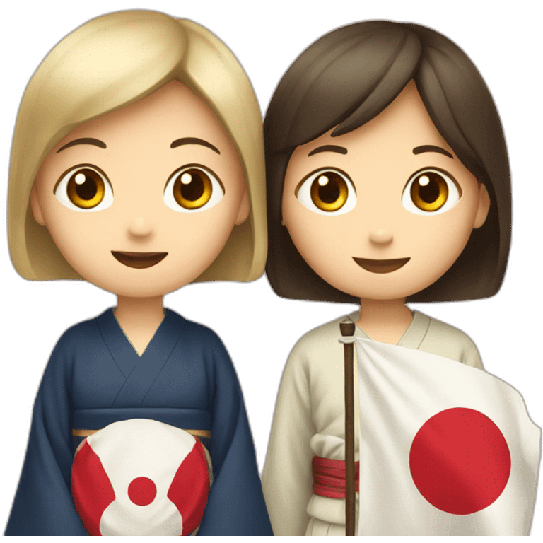 boy and girl holding Japanese flag emoji