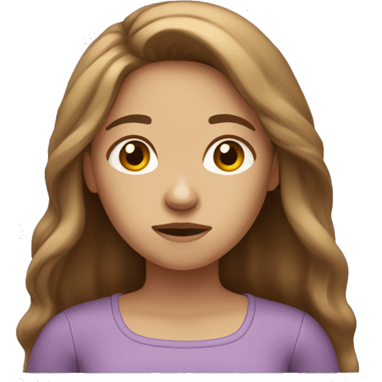 Make 2 emoji: 1. A light-skinned girl with long brown hair, looking stressed.
 emoji