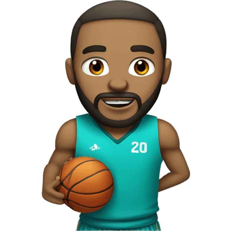 man with beard and turquoise eyes playing basketball emoji