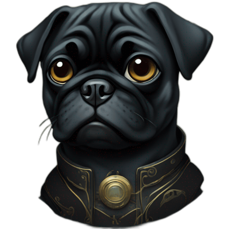 A cyberpunk black pug in Art Nouveau style during 1910 emoji