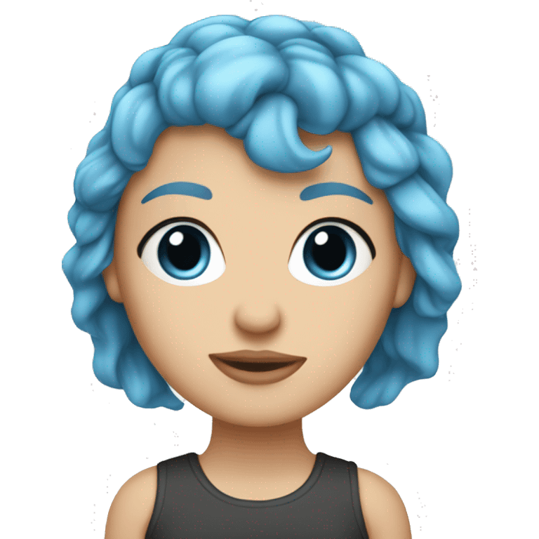 Face of a feminist white girl, blue hair strands emoji