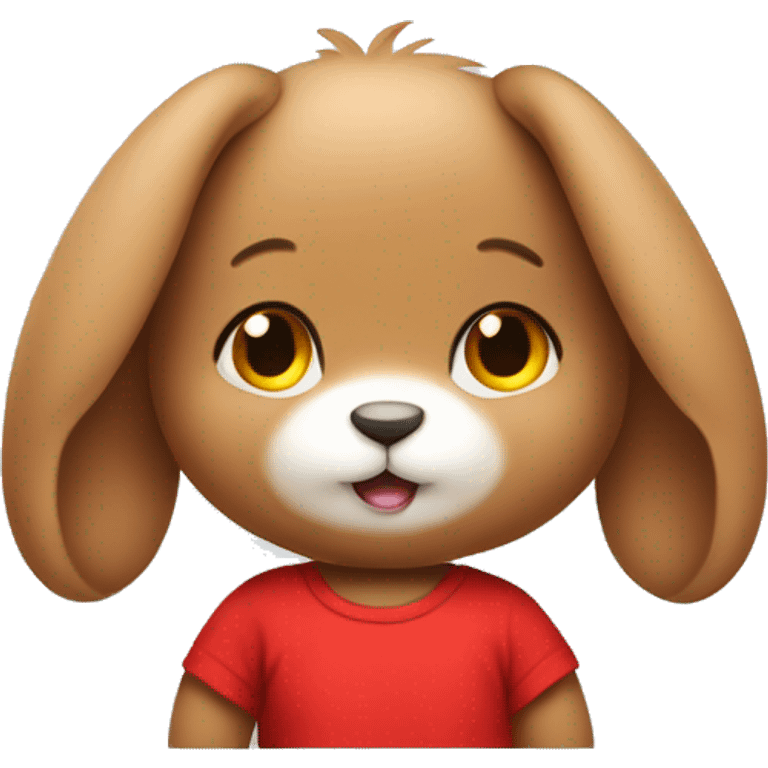 Cute feminine Fluffy brown rabbit teddy wearing red tshirt  emoji