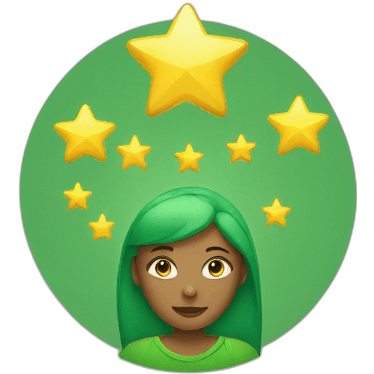 Green women holding three gold stars above head emoji