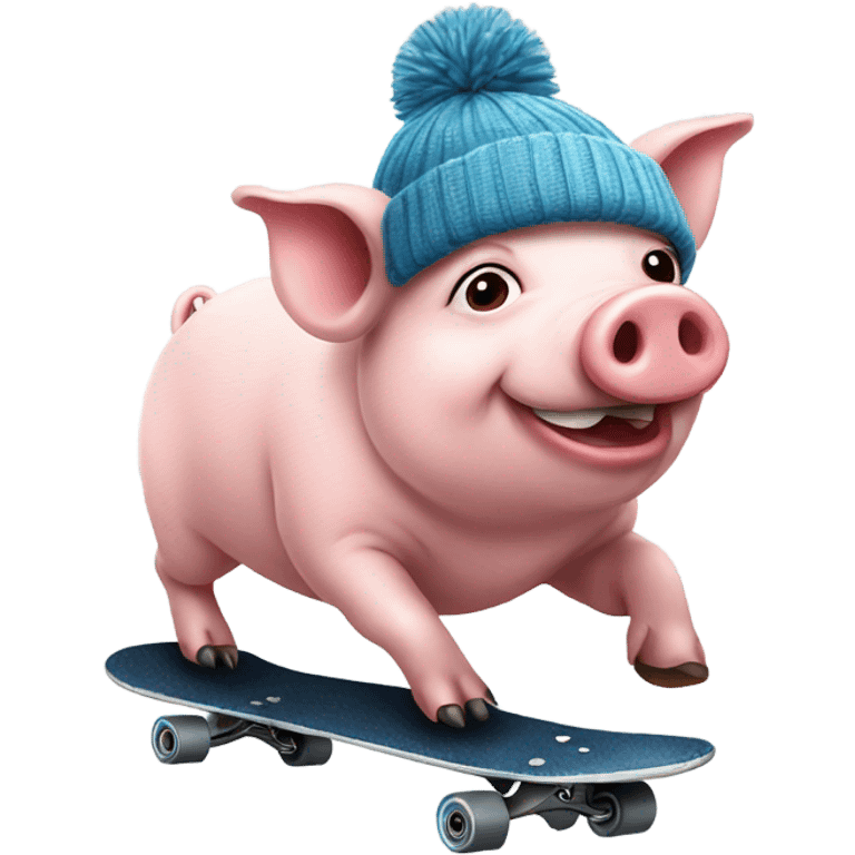 Pig wearing a beanie skating emoji