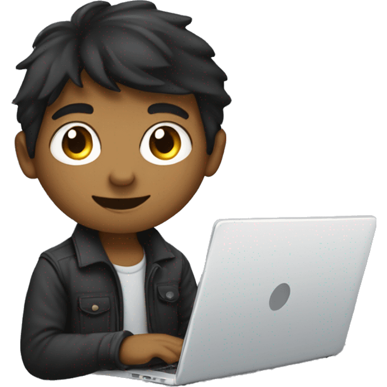 A  boy with name Auon working as a web devloper on his laptop emoji