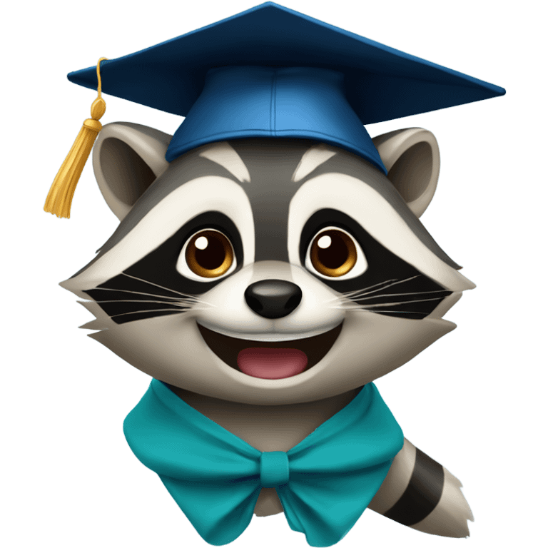 friendly raccoon face with graduation hat emoji