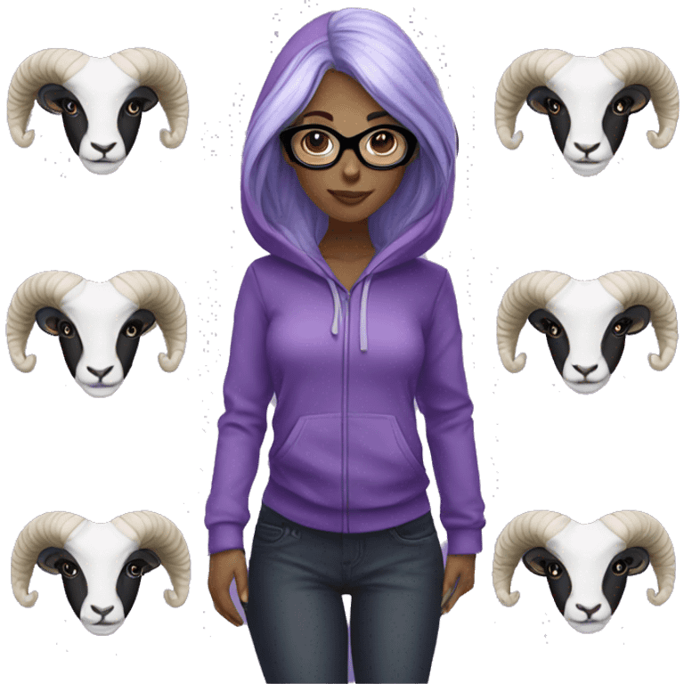 Purple/Black Hair White Female, With Ram Horns and Glasses, and hoodie. emoji