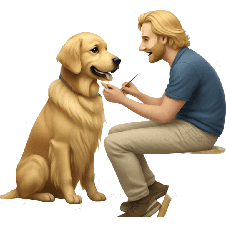 Golden retriever painting a picture of a man emoji