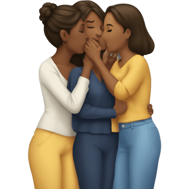 two women kissing and a third women in the middle facing forward emoji