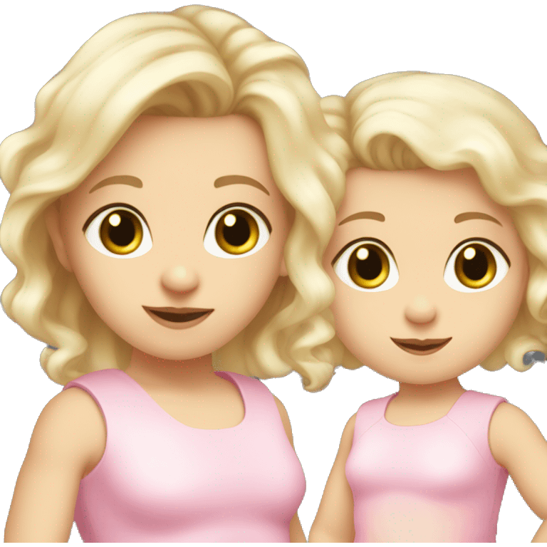 Brown eyes blond hair baby 1 year with grey eyes blond hair mummy in pink dress emoji