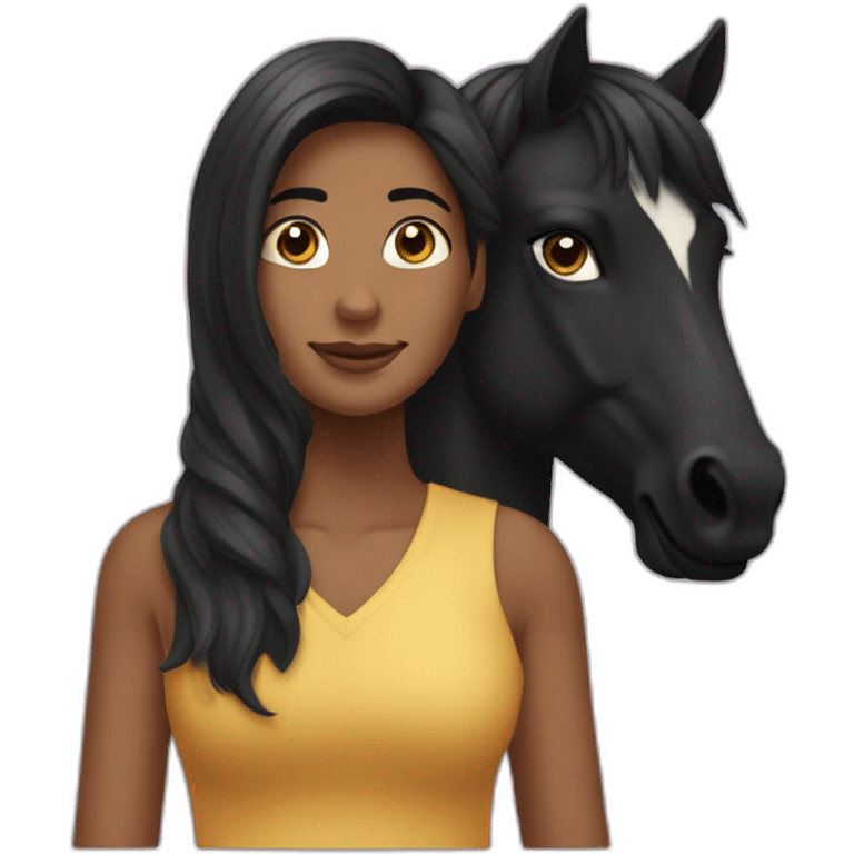 caballo negro con una mujer de cabello negro al lado emoji