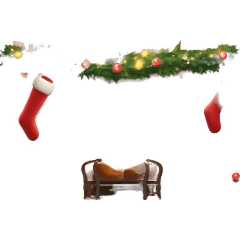 Brick Fireplace with wreath and Christmas lights and stockings emoji