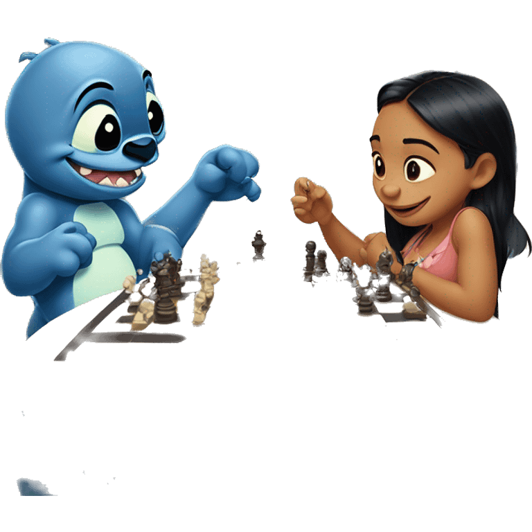 Lilo & Stitch are playing in chess  emoji